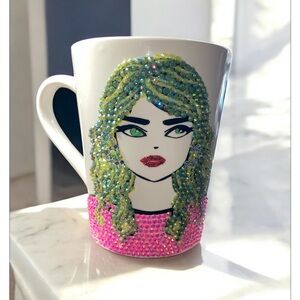 Rhinestone Mug with Illustrated Face